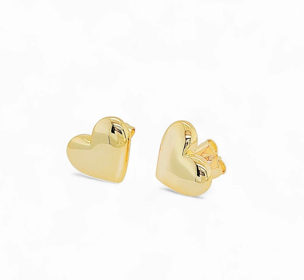 Pendientes de botón Corazones dorados lisos