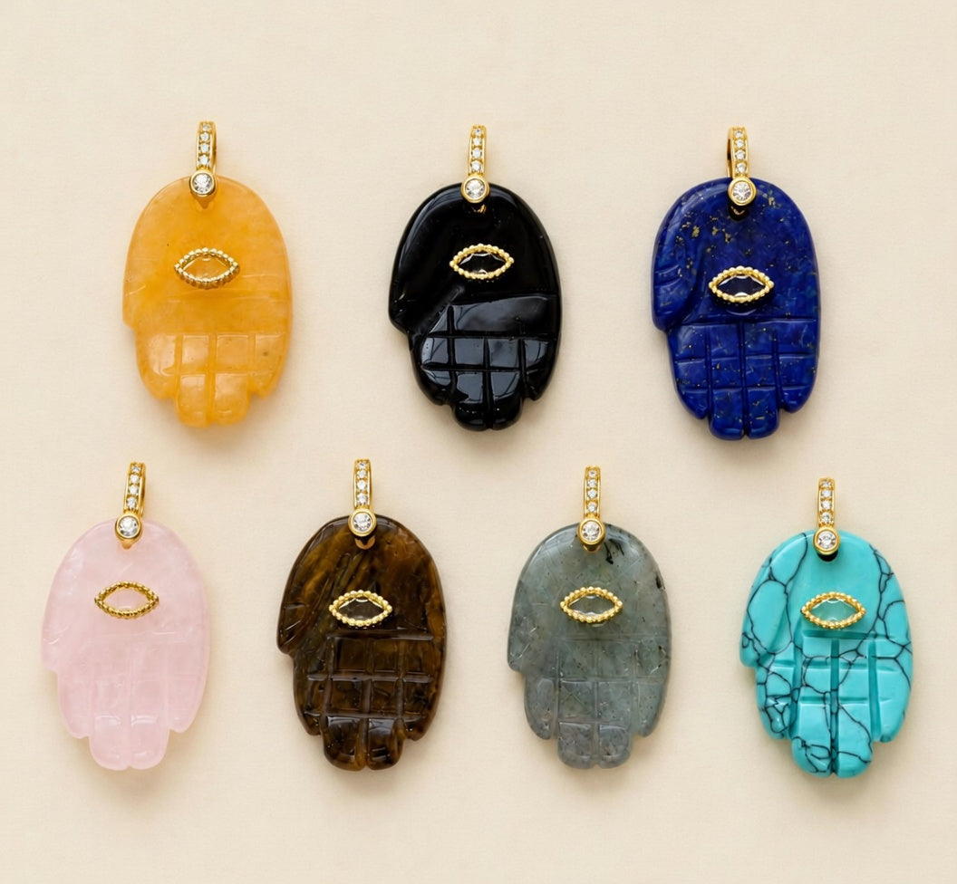Natural Gemstone Lucky Hand Charm