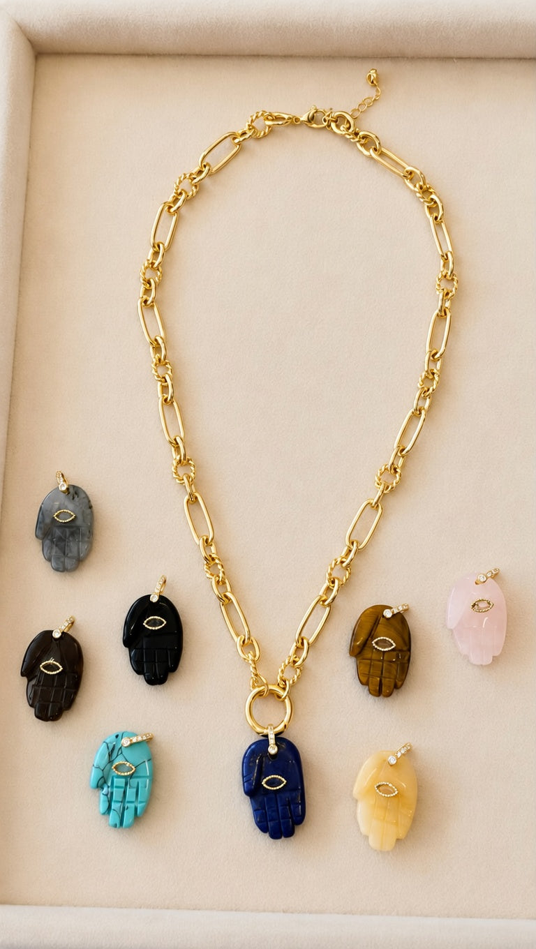 Natural Gemstone Lucky Hand Charm