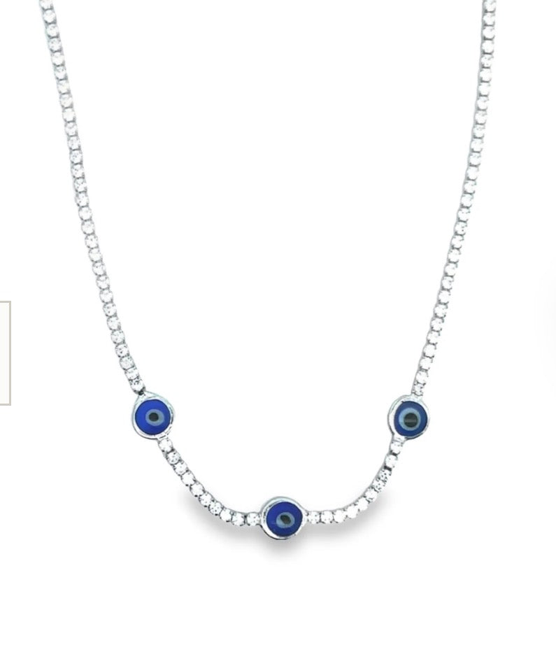 Evil Eye Choker Necklace With CZ Stones