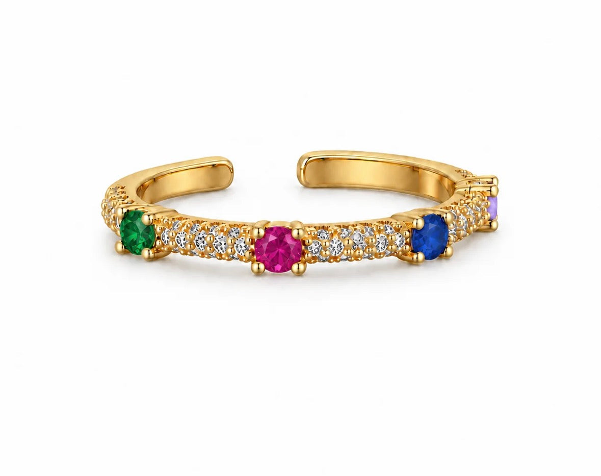 Colorful CZ Open Cuff Ring