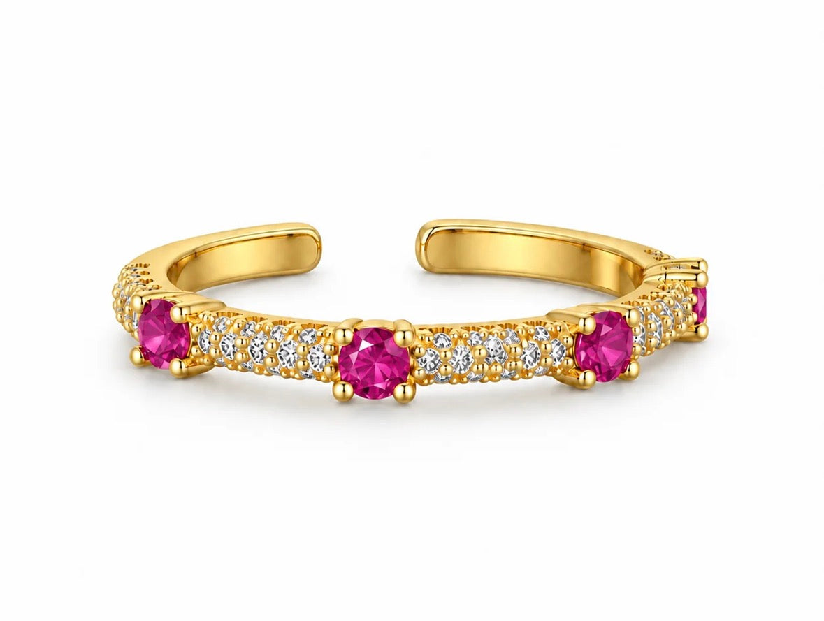 Colorful CZ Open Cuff Ring