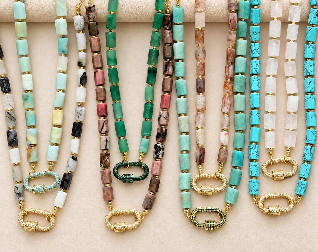 Natural Stone Carabiner Necklace