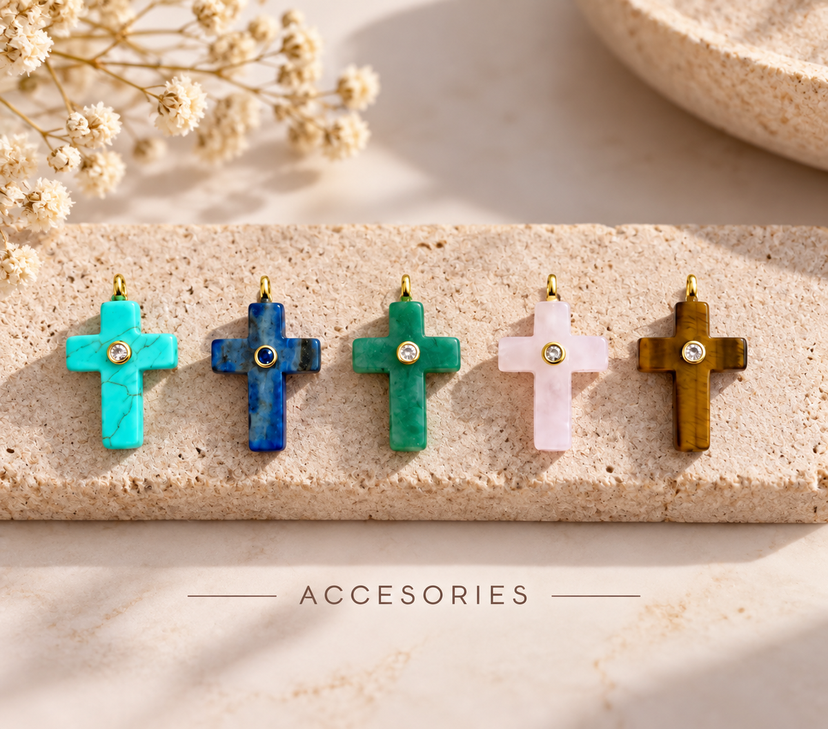 Cross Natural Stone Charm