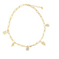 Oval Paperclip Link Chain CZ Charm Necklace