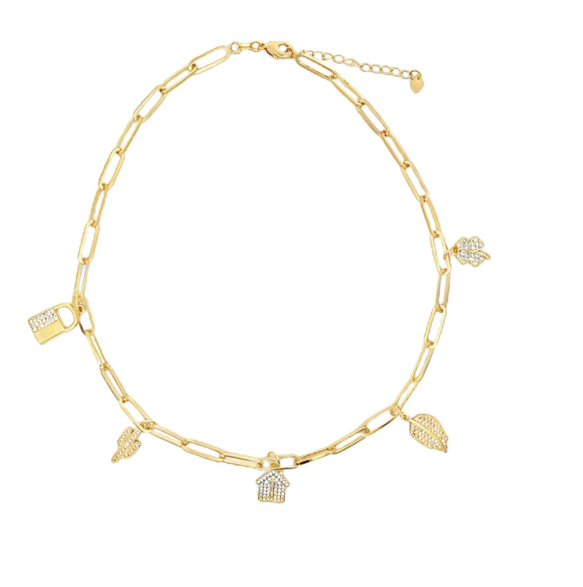 Oval Paperclip Link Chain CZ Charm Necklace